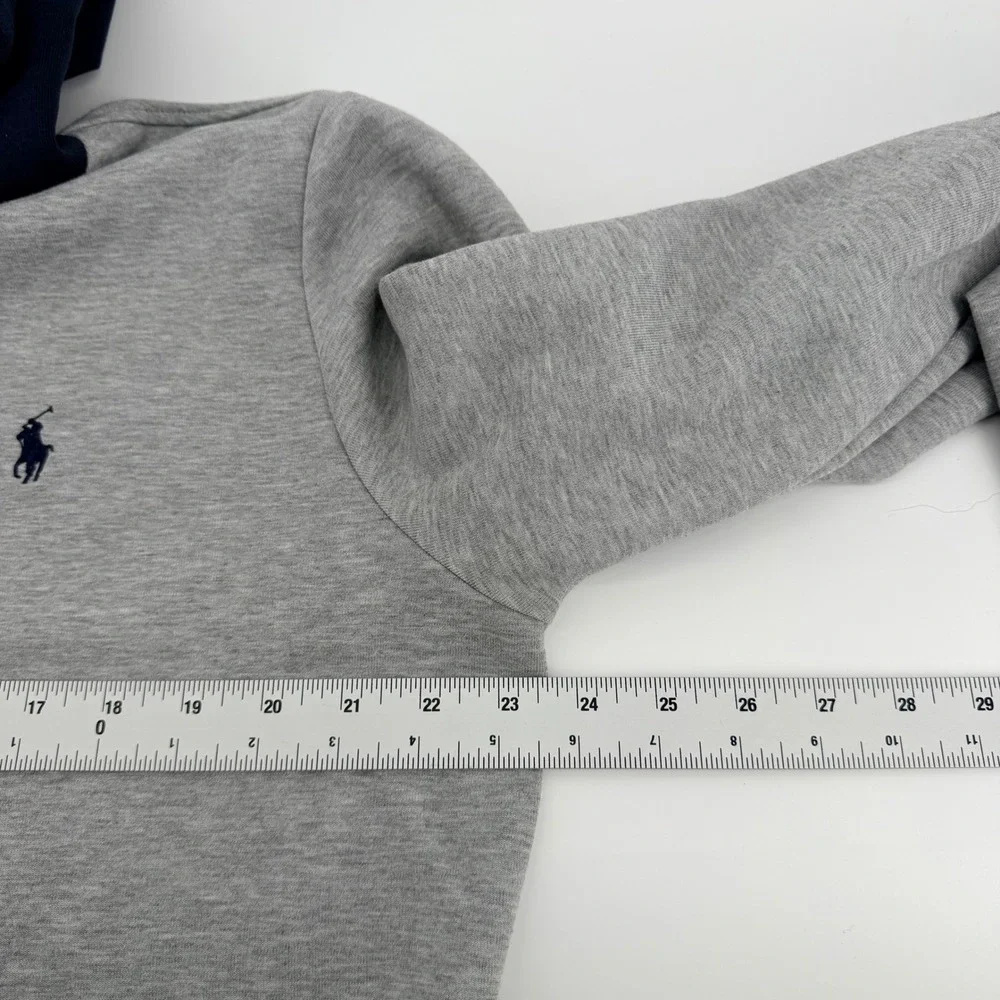 Polo Ralph Lauren Colorblock Hoodie Graphic Sleeve Pullover Gray Navy Large